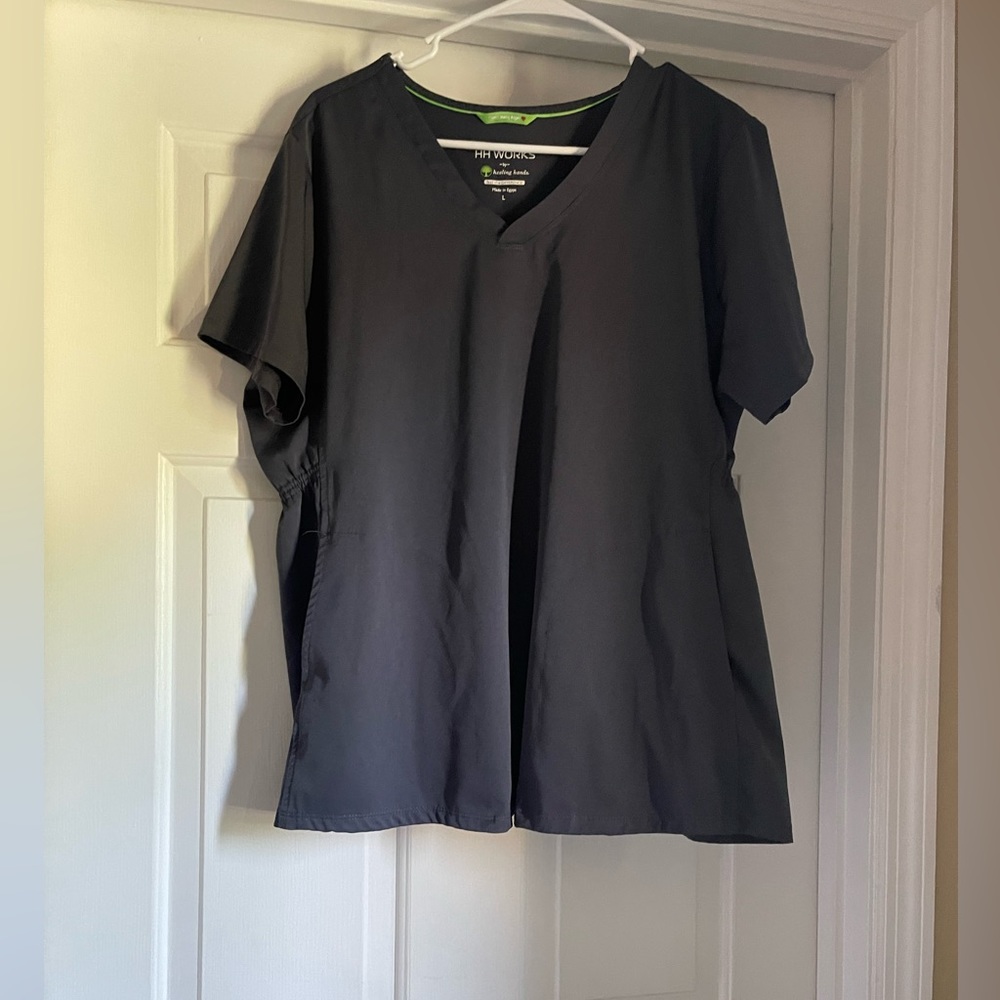 Healing hands scrub top. Charcoal Grey